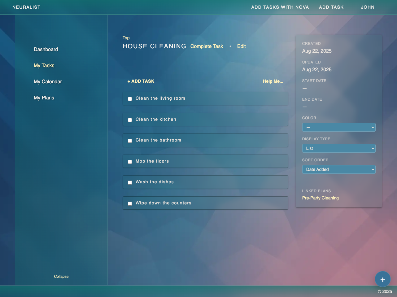 Example: structured task list output